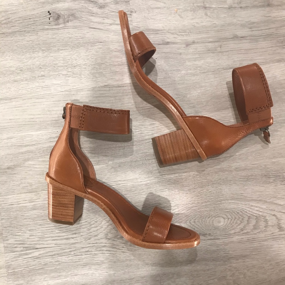 Frye Brielle Cognac Back Zip Ankle Heel Sandals - Picture 9 of 16